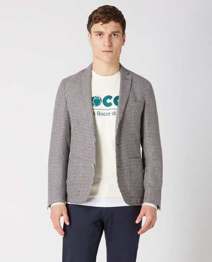 Slim Fit Checked Linen-Blend Jacket