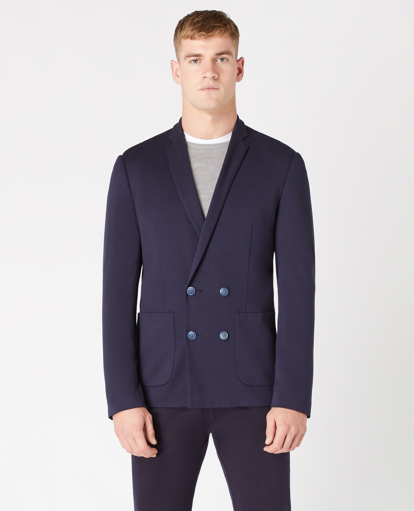 Slim Fit Double Breasted Stretch Jersey Jacket