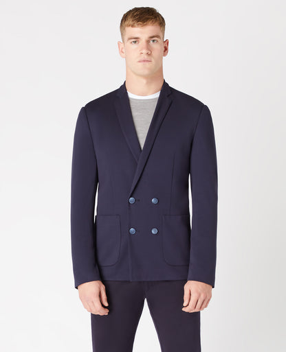 Slim Fit Double Breasted Stretch Jersey Jacket