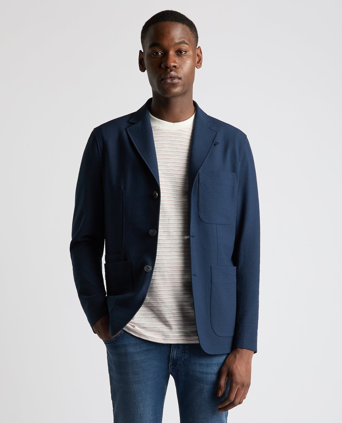 Slim Fit Seersucker De-Constructed Jacket