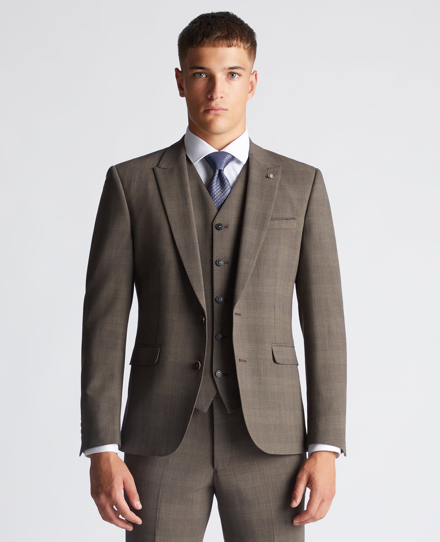 Slim Fit Checked Stretch 2 Piece Suit