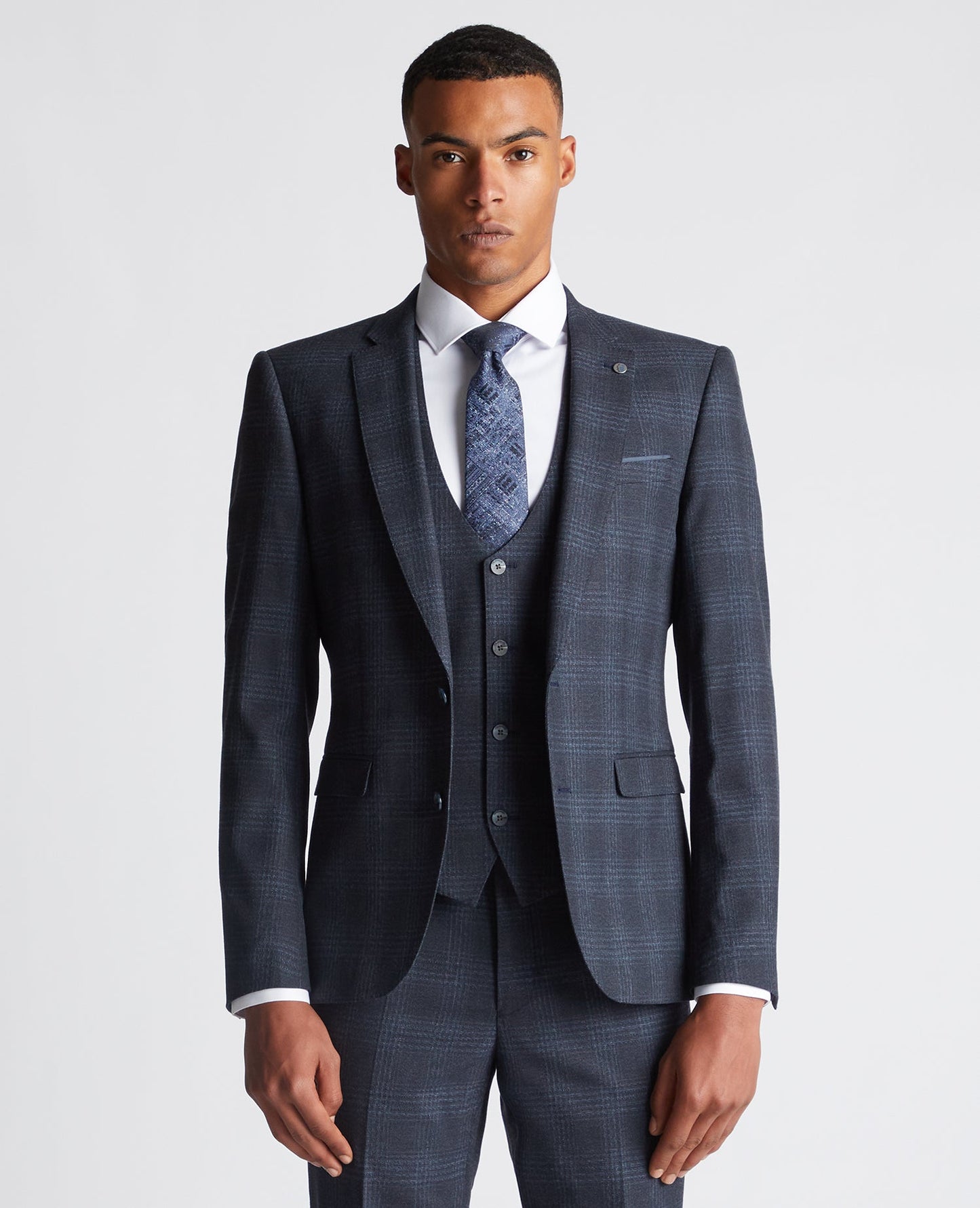 X-Slim Fit Checked Stretch 3 Piece Suit