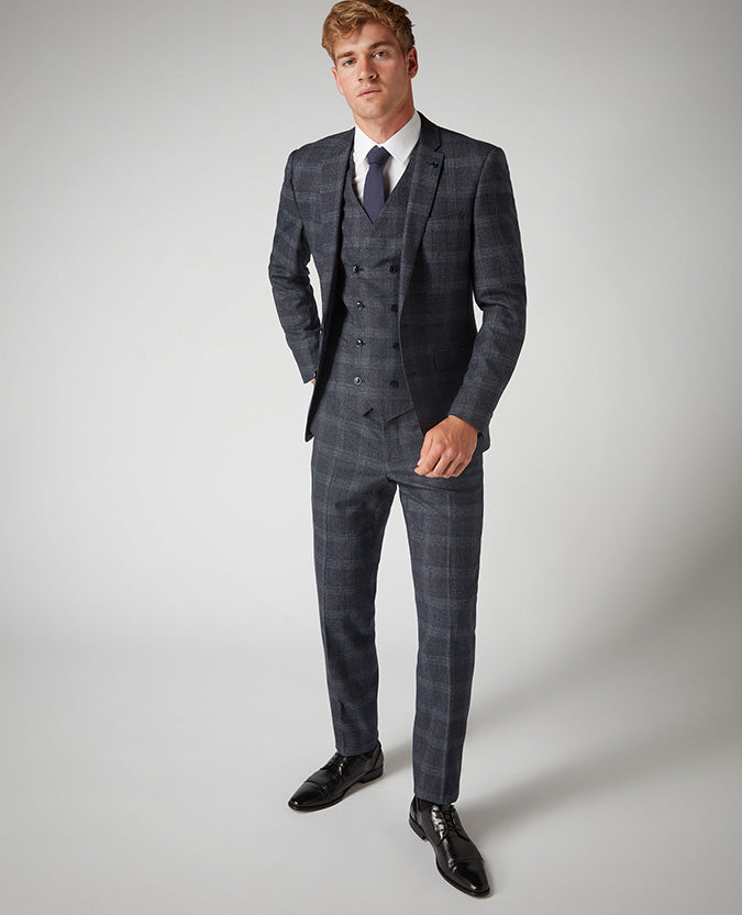 Grey checkered suit jacket sale