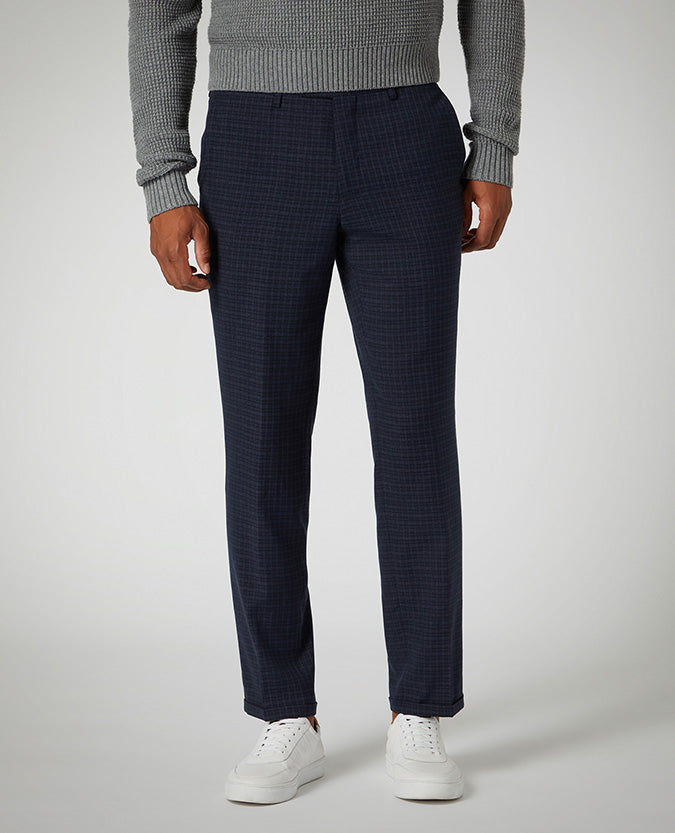 Slim Leg Checked Stretch Formal Trousers