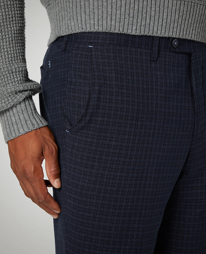 Slim Leg Checked Stretch Formal Trousers