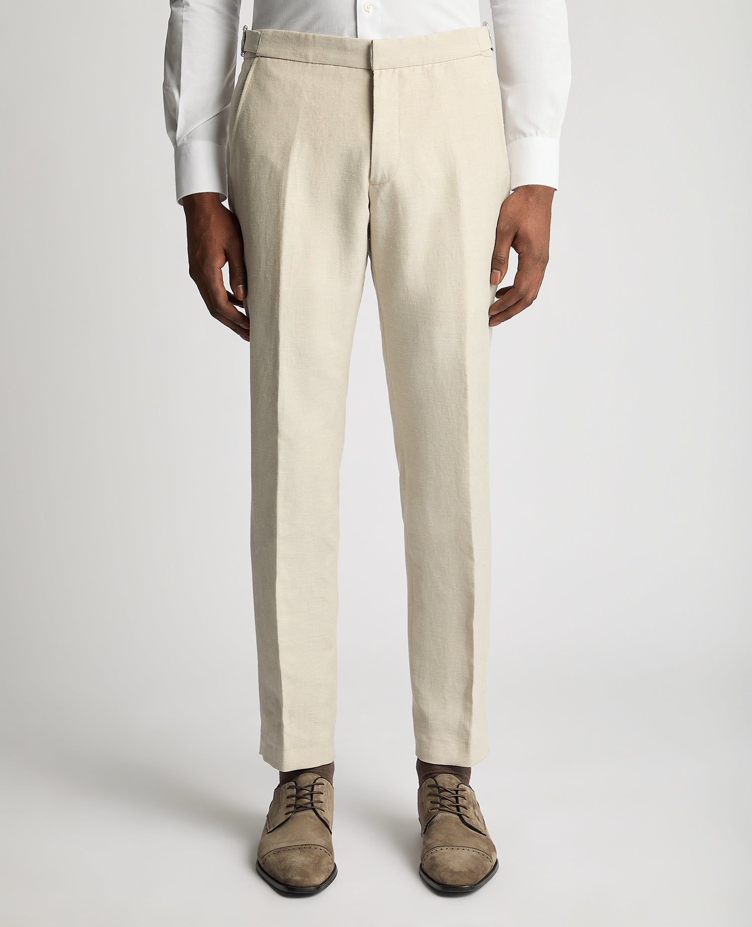 Slim Leg Linen-Blend Formal Trousers