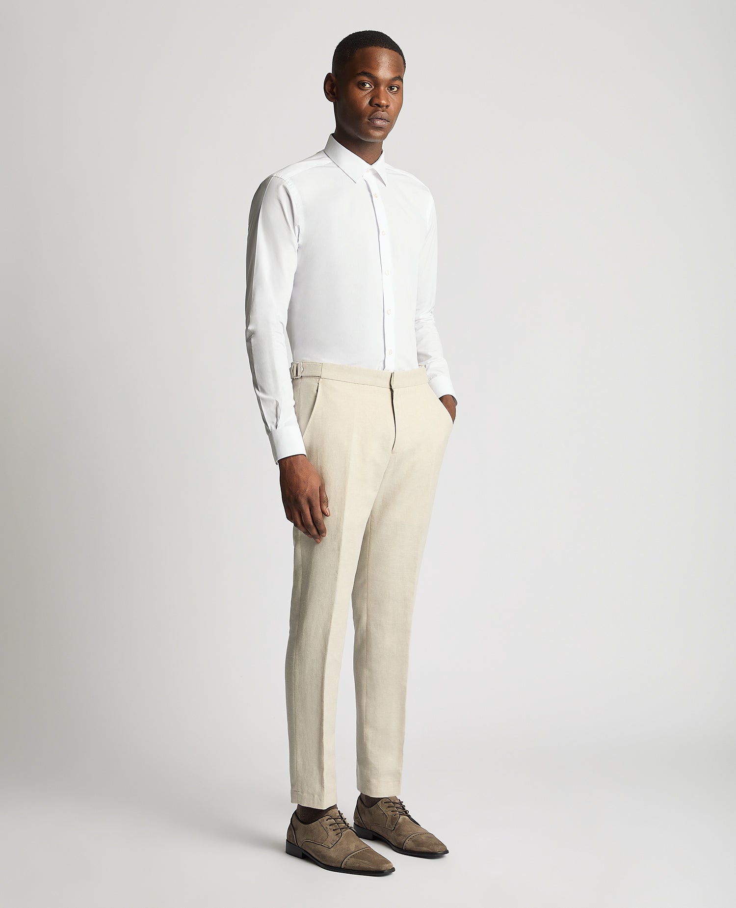 Slim Leg Linen-Blend Formal Trousers