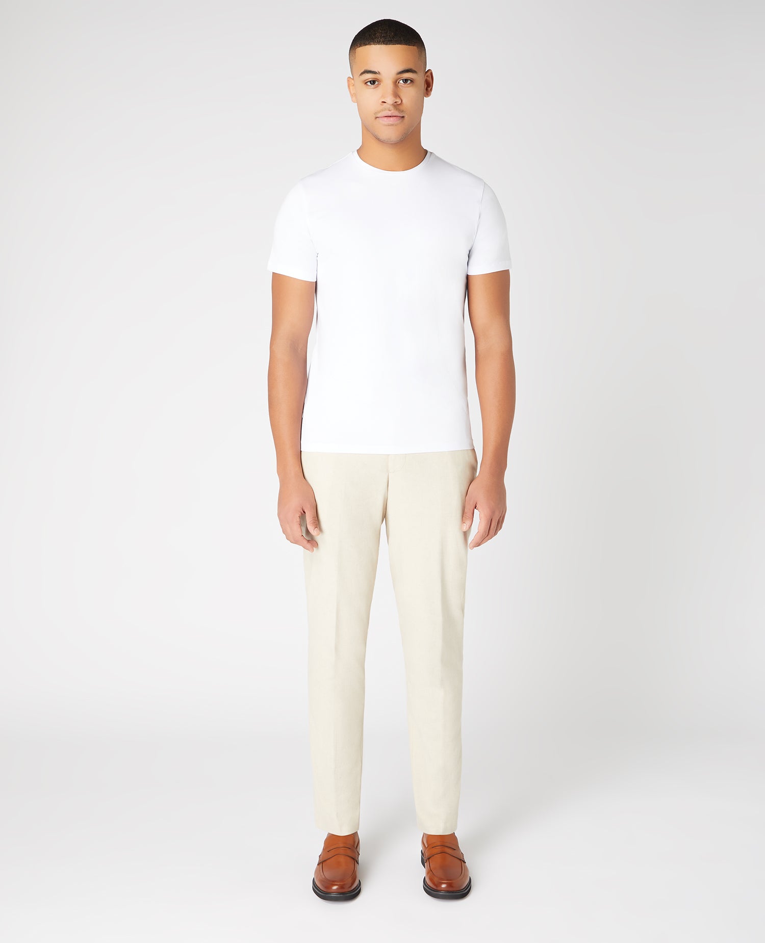 Slim Leg Cotton-Linen Trousers