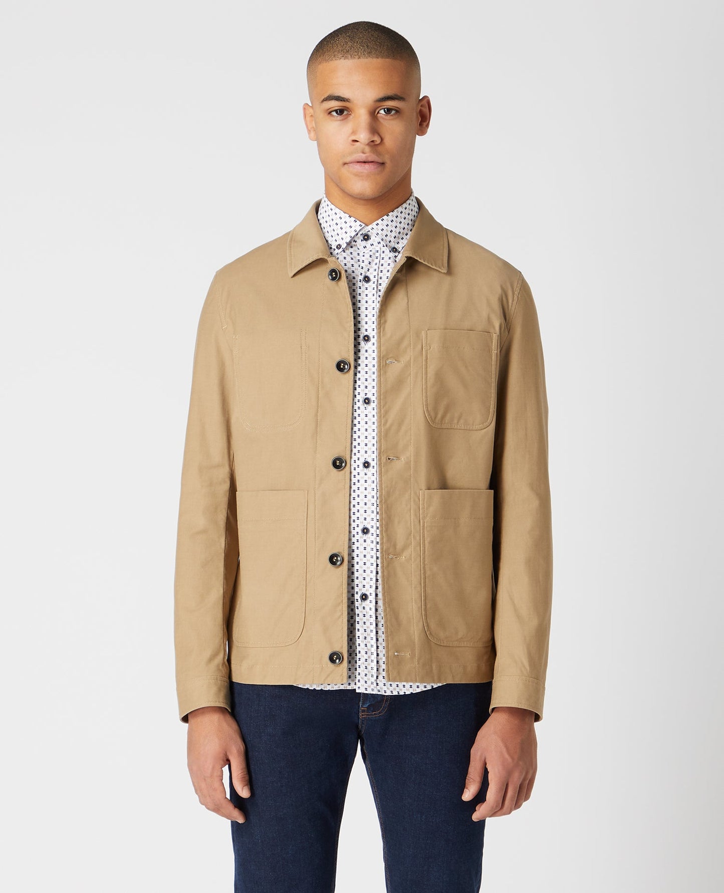 Slim Fit Cotton-Rich Stretch Overshirt Jacket