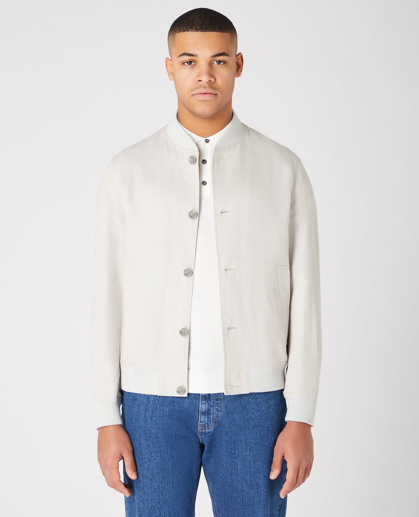 Tapered Fit Linen-Blend Bomber Jacket