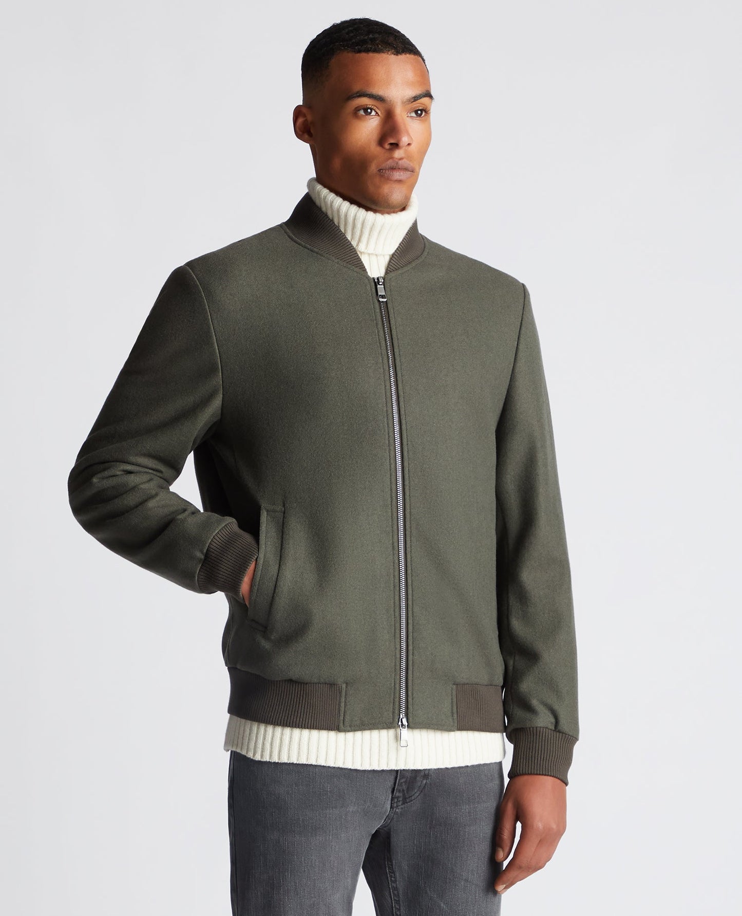 Tapered Fit Wool-Blend Bomber Jacket