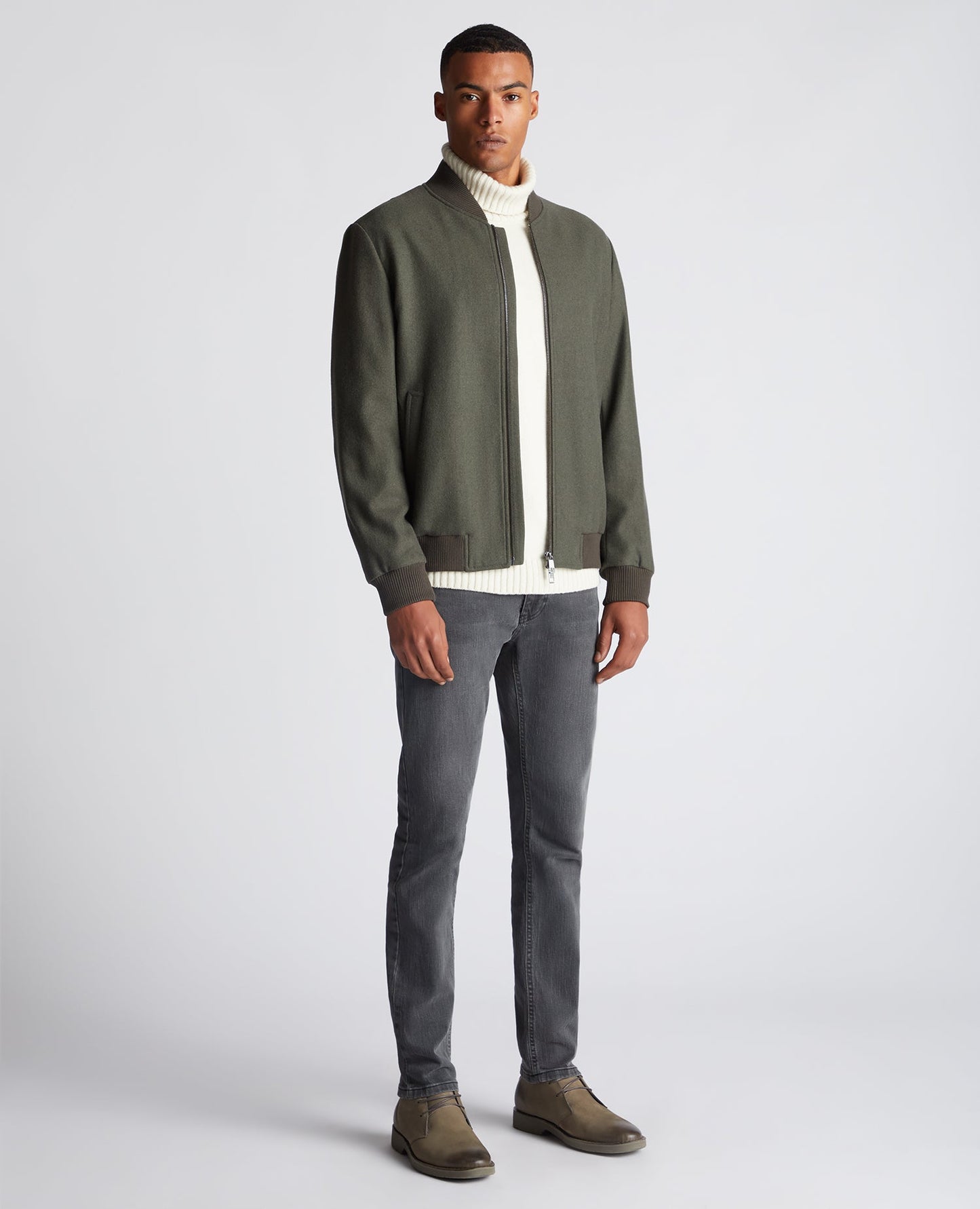 Tapered Fit Wool-Blend Bomber Jacket