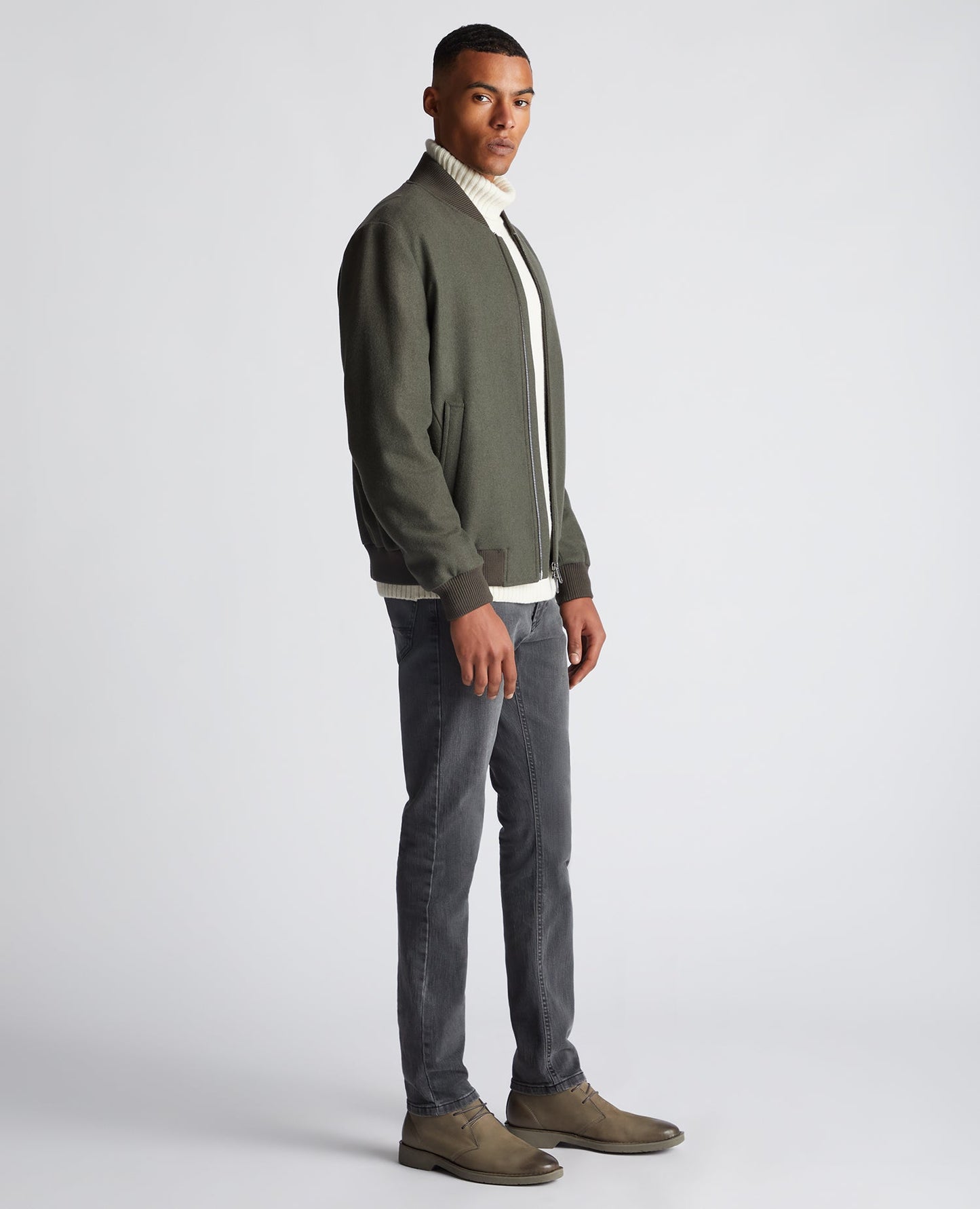 Tapered Fit Wool-Blend Bomber Jacket