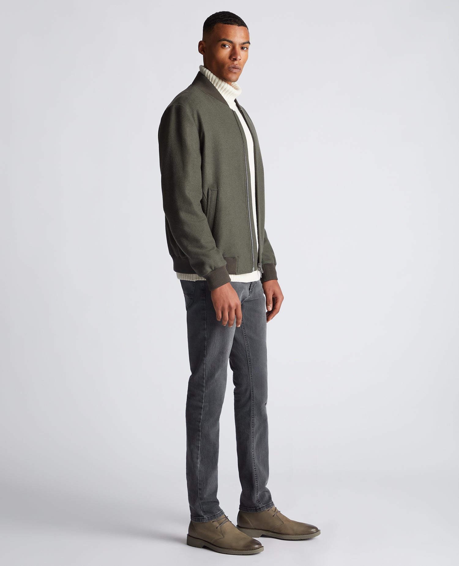 Tapered Fit Wool-Blend Bomber Jacket