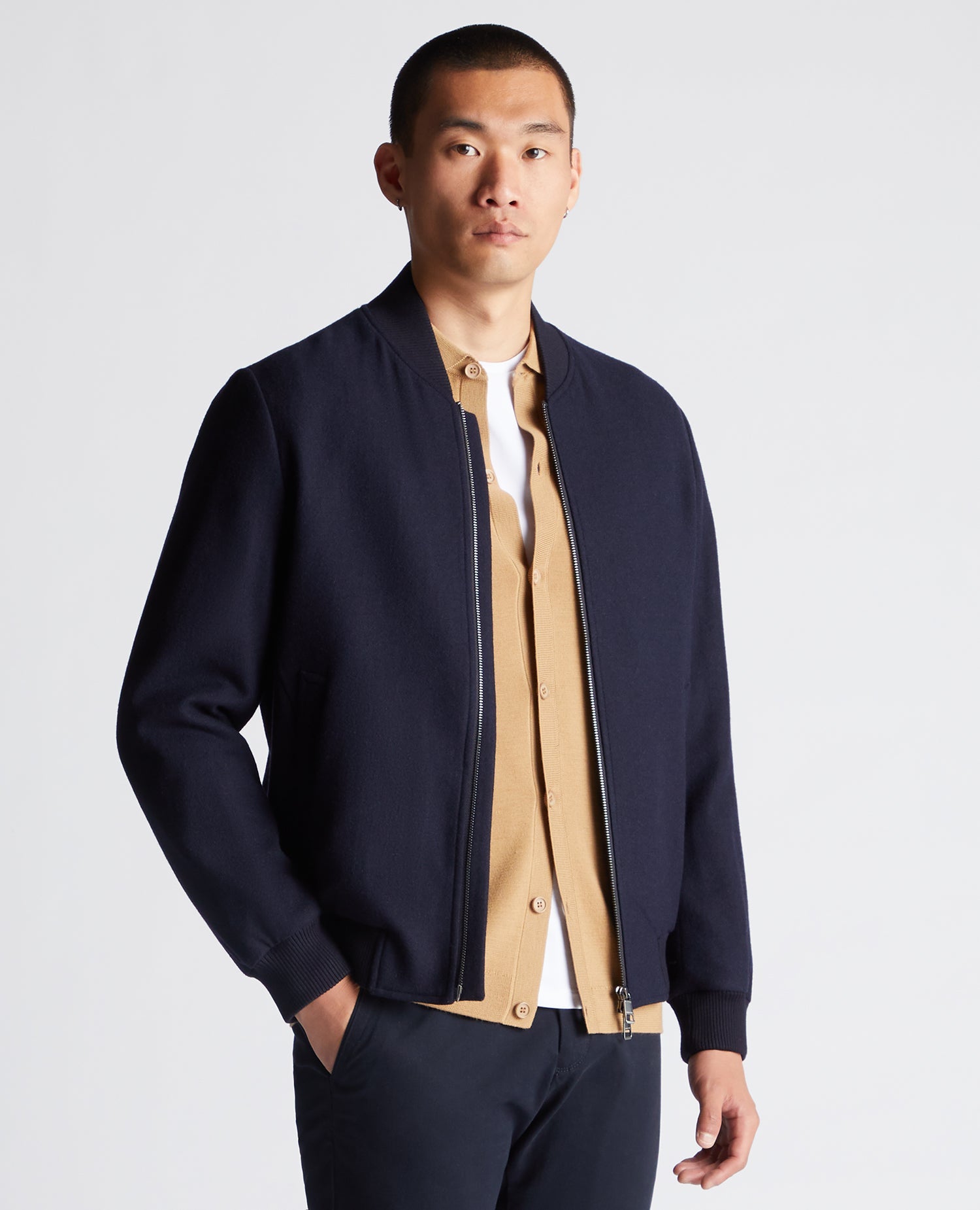 Tapered Fit Wool-Blend Bomber Jacket