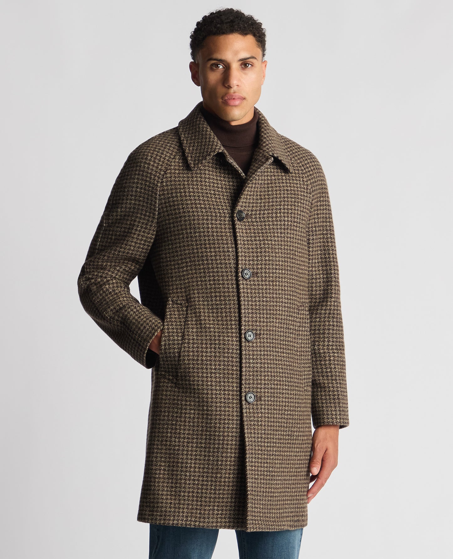 Relaxed Fit Houndstooth Overcoat