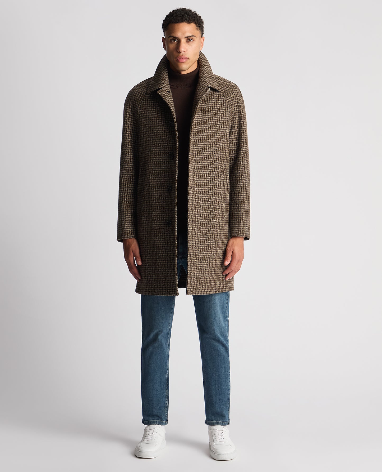 Relaxed Fit Houndstooth Overcoat